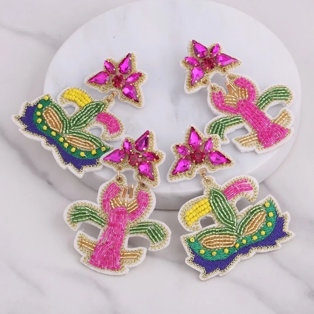 Festive Flair: Beaded Mardi Gras Earrings in Vibrant Purple, Green & Gold!
